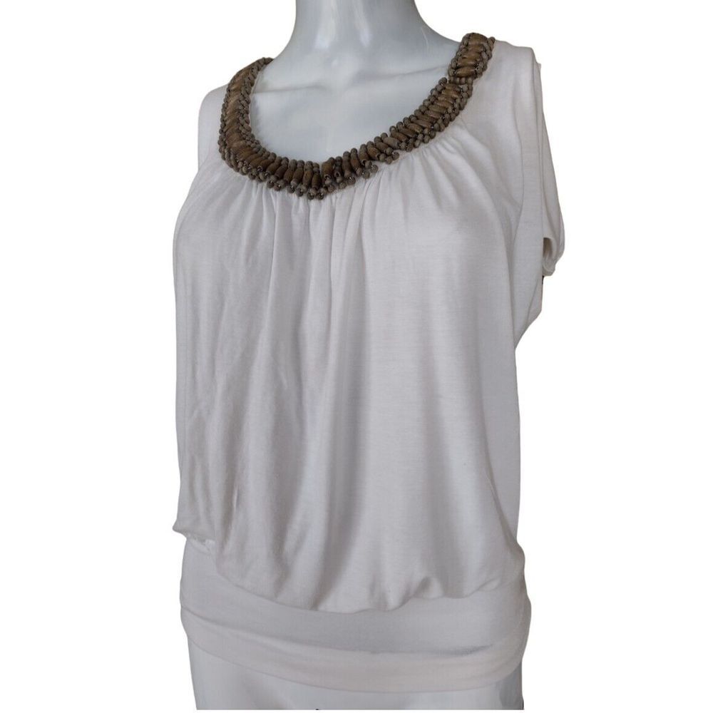 Wet Seal Blouse Women Small White‎ Tank Top Beaded V-Neck Keyhole Boho Beach
